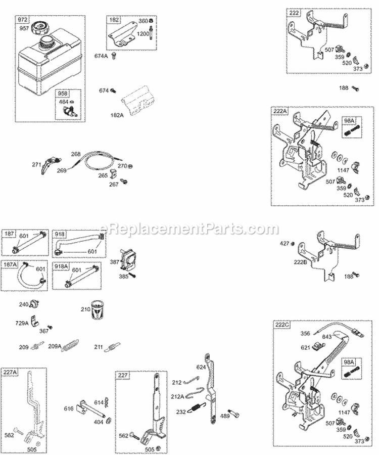 Controls Fuel Tank Group Governor Springs Diagram and Parts List for 197412-1124-E2  Briggs and Stratton Engine